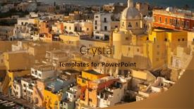  Presentation with island sunset - PPT theme having view-of-the-port background and a gold colored foreground