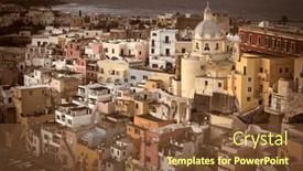  Presentation with island sunset - Presentation theme with view-of-the-port background and a tawny brown colored foreground