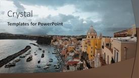  Presentation with island sunset - PPT theme with view-of-the-port background and a light blue colored foreground