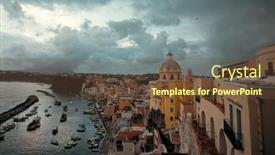  Presentation with island sunset - Presentation theme enhanced with view-of-the-port background and a tawny brown colored foreground