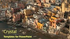  Presentation with island sunset - Presentation design with view-of-the-port background and a tawny brown colored foreground