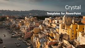  Presentation with island sunset - PPT theme having view-of-the-port background and a gray colored foreground