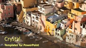  Presentation with island sunset - Presentation theme featuring view-of-the-port background and a tawny brown colored foreground