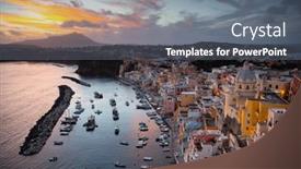  Presentation with island sunset - Presentation design consisting of view-of-the-port background and a gray colored foreground