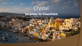  Presentation with island sunset - Presentation having view-of-the-port background and a gray colored foreground