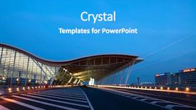  Presentation with airport construction - PPT theme featuring view of the pudong airport background and a teal colored foreground