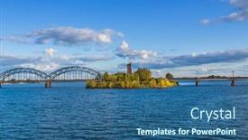  Presentation with railway - Amazing slide deck having view of the railway bridge over daugava river in riga latvia backdrop and a ocean colored foreground