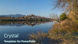  Presentation with international - Slide deck having view-of-the-river-minho background and a ocean colored foreground