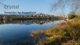  Presentation with international - PPT theme having view-of-the-river-minho background and a light blue colored foreground