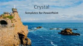  Presentation with virgin mary - Slide deck having view-of-the-rocher-de background and a light blue colored foreground