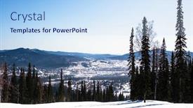  Presentation with mountain snow - PPT theme consisting of view of the snow slope on mustag-mountain in the mountain shoria background and a sky blue colored foreground