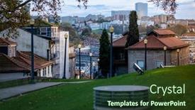  Presentation with london buildings and streets view - Presentation theme consisting of view-of-the-streets-near background and a tawny brown colored foreground