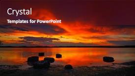  Presentation with sunset beach - Colorful presentation design enhanced with view-of-the-sunset backdrop and a crimson colored foreground