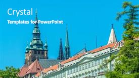  Presentation with prague - Amazing presentation theme having view of the top of old buildings with red roof and blue sky at prague city czech republic backdrop and a light gray colored foreground