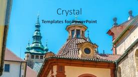  Presentation with prague - Presentation consisting of view of the top of old buildings with red roof and blue sky at prague city czech republic background and a cyan colored foreground