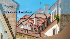  Presentation with prague - Slide set enhanced with view of the top of old buildings with red roof and blue sky at prague city czech republic background and a light blue colored foreground