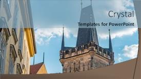  Presentation with prague - Amazing presentation design having view of the top of old buildings with red roof and blue sky at prague city czech republic backdrop and a light blue colored foreground