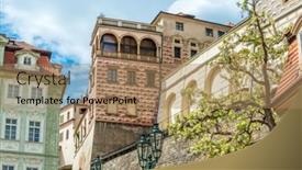  Presentation with city buildings - Beautiful slide set featuring view of the top of old buildings with red roof and blue sky at prague city czech republic backdrop and a coral colored foreground