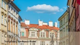  Presentation with old buildings - Presentation design with view of the top of old buildings with red roof and blue sky at prague city czech republic background and a coral colored foreground