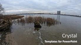  Presentation with winter river - Presentation design featuring view-of-the-winter-dnepr background and a dark gray colored foreground