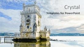  Presentation with tower - Presentation theme having view-of-torre-de-belem background and a light blue colored foreground