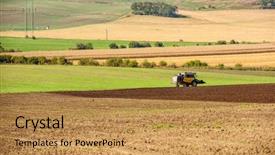  Presentation with plowing - Beautiful PPT theme featuring view of tractor plowing backdrop and a gold colored foreground