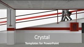  Presentation with ramp - Beautiful presentation theme featuring view of two businessmen walk backdrop and a gray colored foreground