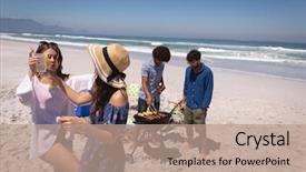  Presentation with ocean waves - Beautiful slide deck featuring view of two multi ethnic backdrop and a coral colored foreground