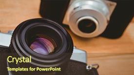  Presentation with cameras - Cool new slide set with view of two old cameras on wood desk backdrop and a tawny brown colored foreground