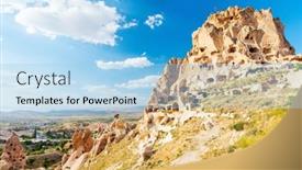  Presentation with fairy - Slides with view-of-uchisar-castle-rock background and a light blue colored foreground