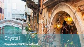  Presentation with old buildings - Beautiful PPT theme featuring view-of-water-street backdrop and a teal colored foreground