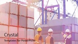  Presentation with shipping container grain - Theme consisting of view of workers inspecting cargo background and a coral colored foreground
