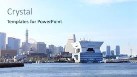  Presentation with city japan - PPT layouts having view-of-yokohama-city background and a sky blue colored foreground