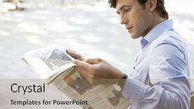  Presentation with reading - Slides featuring view of young businessman reading background and a coral colored foreground