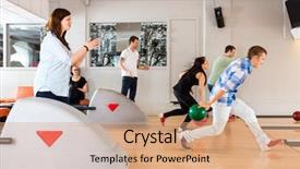  Presentation with fried egg close up view - Colorful PPT theme enhanced with view of young friends bowling backdrop and a coral colored foreground