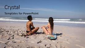  Presentation with rear view of bodyguard - Presentation design featuring view of young multi-ethnic background and a teal colored foreground