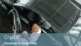  Presentation with car door - Presentation design featuring view-of-young-salesman background and a ocean colored foreground