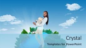  Presentation with dark blue sky stars - PPT theme with view of young woman carrying background and a light blue colored foreground