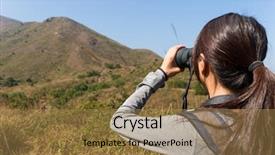  Presentation with binocular - Beautiful presentation theme featuring view of young woman use backdrop and a coral colored foreground
