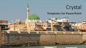  Presentation with ancient israel - Amazing PPT theme having view on ancient walls houses backdrop and a light blue colored foreground