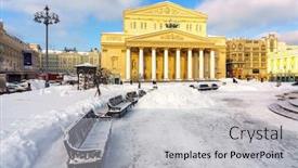  Presentation with winter - Colorful presentation theme enhanced with view-on-bolshoi-theatrein-moscow backdrop and a light gray colored foreground
