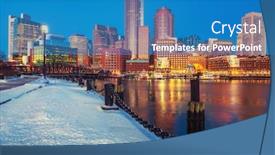  Presentation with city night - Slide set with view-on-boston-city-center background and a teal colored foreground