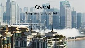  Presentation with under construction - Audience pleasing presentation theme consisting of view on building with open upper floor full of decorative plants and new district under construction backdrop and a light gray colored foreground