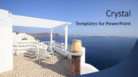  Presentation with santorini - Beautiful presentation theme featuring view on caldera and sea from balcony santorini greece backdrop and a light blue colored foreground
