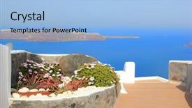  Presentation with santorini - PPT theme enhanced with view on caldera and sea from balcony santorini greece background and a light blue colored foreground