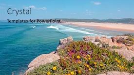  Presentation with beach - Colorful presentation design enhanced with view-on-carapateira-beach backdrop and a light blue colored foreground