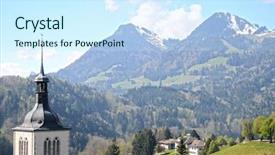  Presentation with switzerland - Slide set having view on church near gruyere castle switzerland background and a sky blue colored foreground