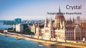  Presentation with budapest - Slide deck featuring view on parliament in budapest background and a light blue colored foreground
