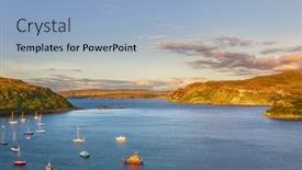  Presentation with sunset - Presentation design with view-on-portree-bay-before background and a light blue colored foreground