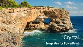  Presentation with deep blue - Audience pleasing PPT layouts consisting of view-on-rocks-with-hole backdrop and a ocean colored foreground